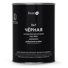 Грунт-эмаль 3 в 1 по ржавчине матовая черная RAL 9005 (0,8 кг) Elcon