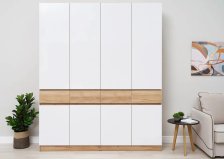 Шкаф 4-створчатый Роджина Дуб Крафт/Белый глянец 