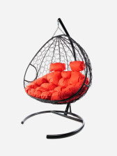 Кресло-качели Кокон Для Двоих  ротанг черный, подушка красная