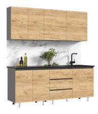 Кухня Челси 2,0м Компановка №2 Дуб крафт/Графит (кастилло)