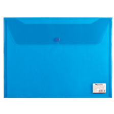 Папка-конверт с кнопкой А4 до 100 листов 0,15 мм Brauberg прозрачная синяя 