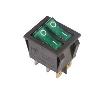 Выключатель 2-клавишный широкий (зеленый) 250V15A (RWB-511, SC-797