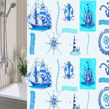 Штора для ванной комнаты 180х180см А-СТИЛЬ Корабли полиэтилен с кольцами SWS.04.Krb