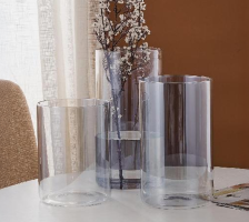 Ваза стеклянная 15х15х25 см серо-голубой