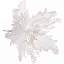 Ветка-декор новогодний Пуансеттия Нежность 23см белый 196-941