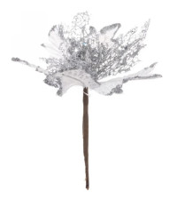 Ветка-декор новогодний Пуансеттия Нежность 23см серебро 196-939