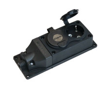 Колодка 2 гнезда с заглушкой каучук 2P+PE 1x16A 220-240V IP44 черный E1M