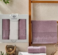 Набор полотенец махровых 3 шт 50х90/2 + 70х140 Kasmir баклажан Two Dolphins