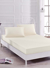 Простынь на резинке с наволочкой трикотаж VAROL Размер: 180х200, 2 наволочки 50х70, Цвет: Кремовый