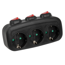 Разветвитель Uniel cетевой с выключателем с заземляющим контуром 3 гнезда 16А 3500Вт S-GES3-16OB BLACК 