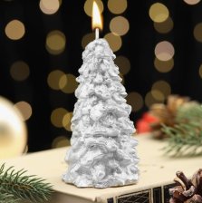 Свеча Новогодняя Сказочная ель 5,5х10см серебро 221-049