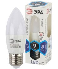 Лампа светодиодная Е27 9W/840 свеча прозрачная В35 F-LED Эра