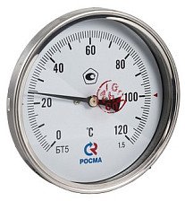 Термометр биметаллический осевой БТ-51 D-100мм, 1/2" 0-120°C 