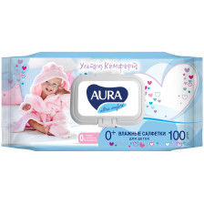 Салфетки влажные AURA 100 шт Ультракомфорт с крышкой