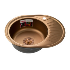 Мойка врезная FABIA 57х45см, левая, глубина 180мм, толщина 0,8мм, сифон с переливом, нерж сталь/медь 9567
