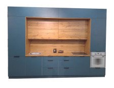 Кухня Моника, фасады ЛДСП Бензин/Дуб Вотан, фурнитура BLUM (Австрия), длина 3,6м