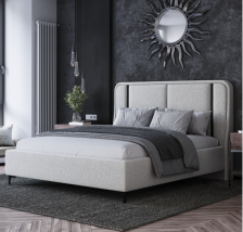Кровать Милена 1600х2000 Dream Grey молдинг черный+USB+светильники 