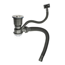 Сифон для кухонной мойки с переливом и гофрой FABIA PROFI разборный, сатин/пластик 8733