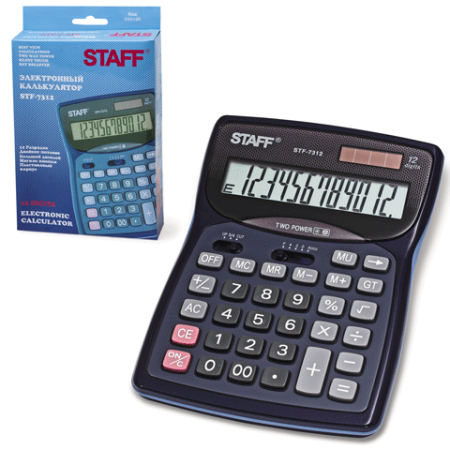 Калькулятор настольный 12 разрядный STF-7312  Staff  двойное питание 185х140 мм
