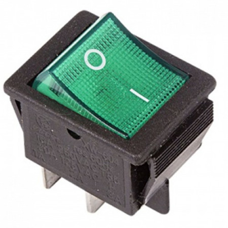 Выключатель клавишный ON-OFF (4c) 250V 16А (RWB-502)  IP зеленый с подсв