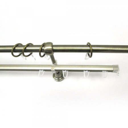 Карниз металлический гладкий d16 мм СМШ-2491-2Р с U-шиной золото антик 1,6 м