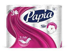 Бумага туалетная PAPIA 3-х слойная 12шт Белый