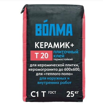 Клей плиточный Керамик+ Т20 (25кг) ВОЛМА