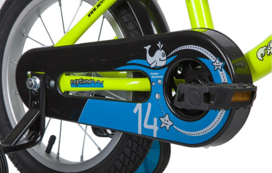 Велосипед NOVATRACK 14" NEPTUNE салатовый, тормоз ножной, крылья короткие, полная защита цепи