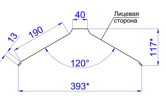 Планка конька 190х190х2000 ОЦ-01-БЦ-0,45 МП