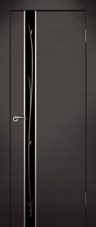 Дверное полотно ДО 800 Маэстро-ЧР экошпон венге стекло черное с рис (Zadoor)