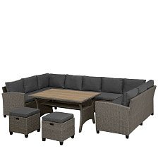 Набор мебели искусственный ротанг AFM-370A стол+3 дивана+2 пуфика Dark Grey
