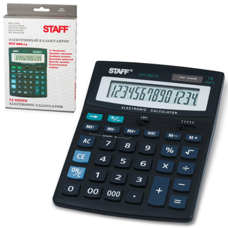 Калькулятор настольный 14 разрядов STF-888-14 Staff двойное питание 200х150 мм черный