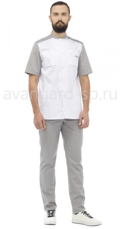 Блуза медицинская мужская LL2204 Резидент белый/серый размер 52/170-176