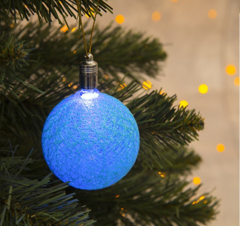 Украшение новогоднее световое Елочный шар 6см голубой