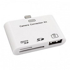 Адаптер для iPhone 5 на USB, SD, microSD, для переноса фото белый (18-0153)