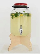 Бутыль Лимонадница 5л пластиковая крышка металл кран + деревянная подставка