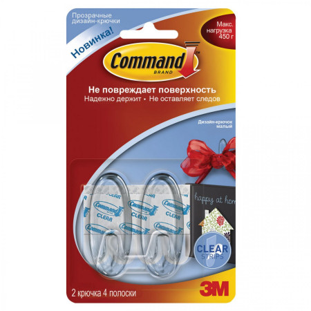 Крючок Command прозрачный 450г  2шт