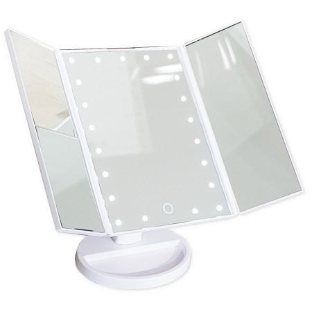 Зеркало настольное косметическое белое с подсветкой и увеличением, раскладное 75271