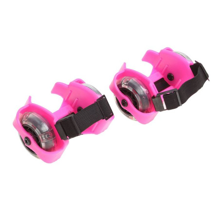 Ролики для обуви раздвижные, светящиеся колеса d=70 ширина 6-10см, розовые