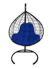 Кресло-качели Кокон XL ротанг черный, подушка синяя