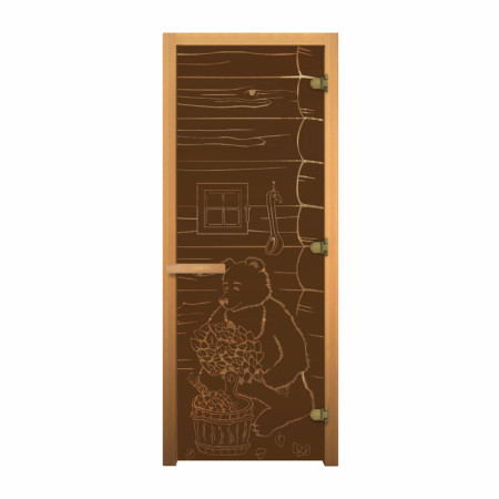 Дверь для сауны стекло (1,9х0,7) сатин матовая Мишка 8мм коробка осина, магнит, правая