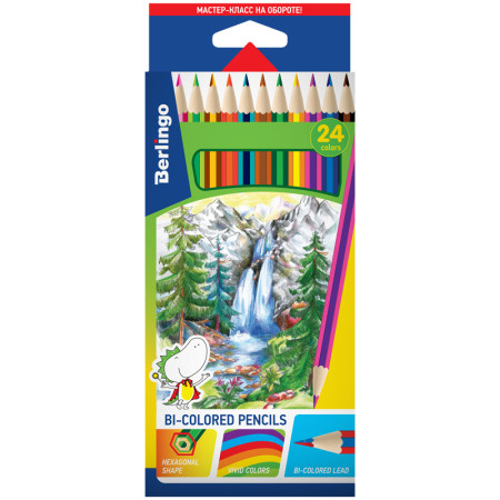 Карандаши цветные 24 цв 12 шт Berlingo Водопад с двухцветным грифелем 266930