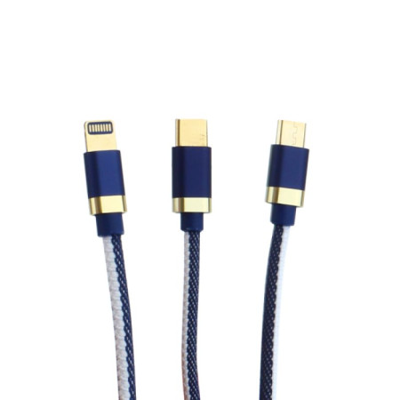 Шнур USB 3 в 1 для iPhone 5/4/mikroUSB 0.15м синий (18-4255)