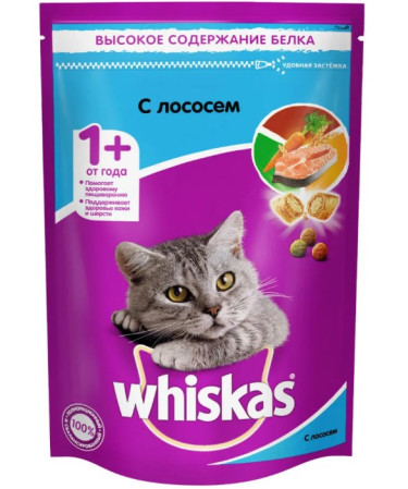 Корм для кошек Whiskas сухой подушечки паштет лосось 350 гр