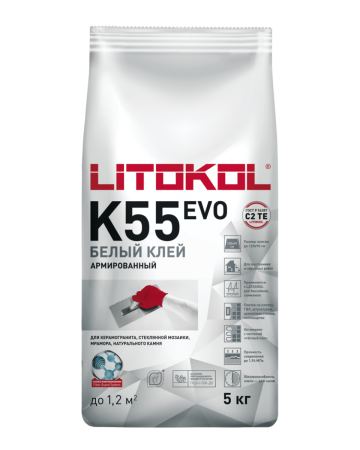 Клей плиточный белый LitoPlus К55 (5кг) Литокол
