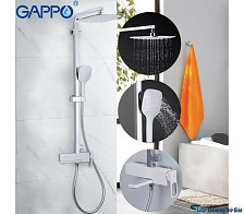 Стойка душевая GAPPO G2417-8 с тропическим душем, смесителем, белый/хром