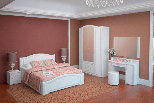Комплект мебели для спальни Виктория(кровать,стол туалетный,тумба-2шт,шкаф,зеркало) белый глянец Распродажа