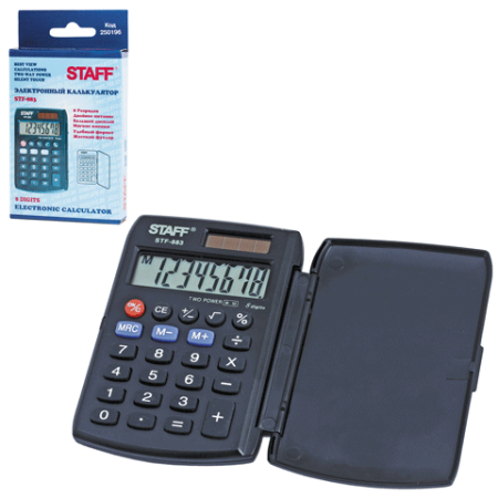 Калькулятор карманный 8 разрядов STF-883 Staff двойное питание 95х62 мм черный