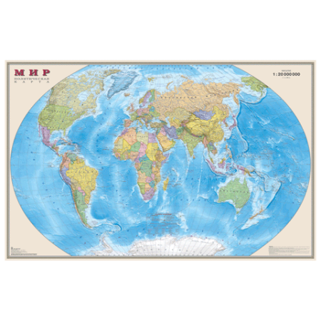Карта настенная Мир политическая М-1:20 млн размер 156х101 см ламинированная