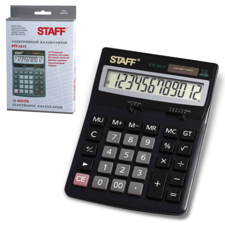 Калькулятор настольный 12 разрядов STF-2512 Staff двойное питание 170х125 мм